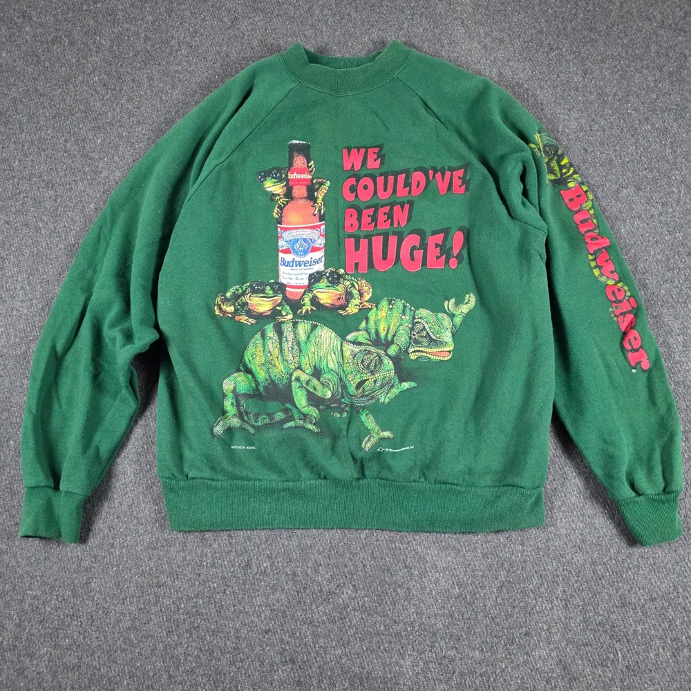RARE VTG 90s Hanes Budweiser Sweatshirt Mens XL Green We Could've Been Huge!